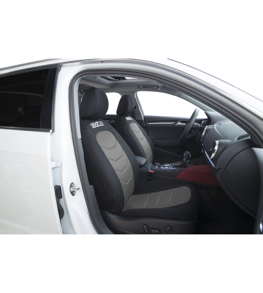 SET COMPLETO SPC1019 COPRISEDILI AUTO UNIVERSALI NERO E GRIGIO RIGHE